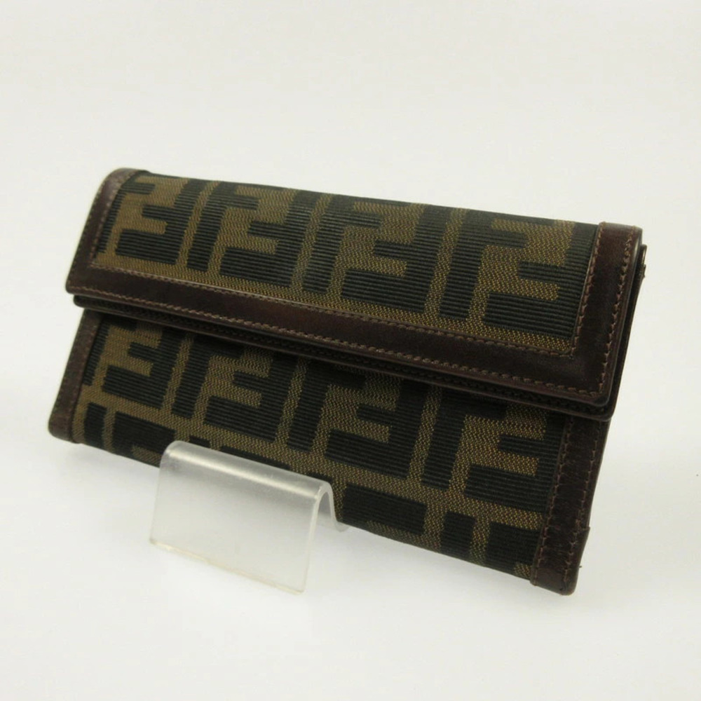 Fendi Zucchino canvas long flap wallet dark brown